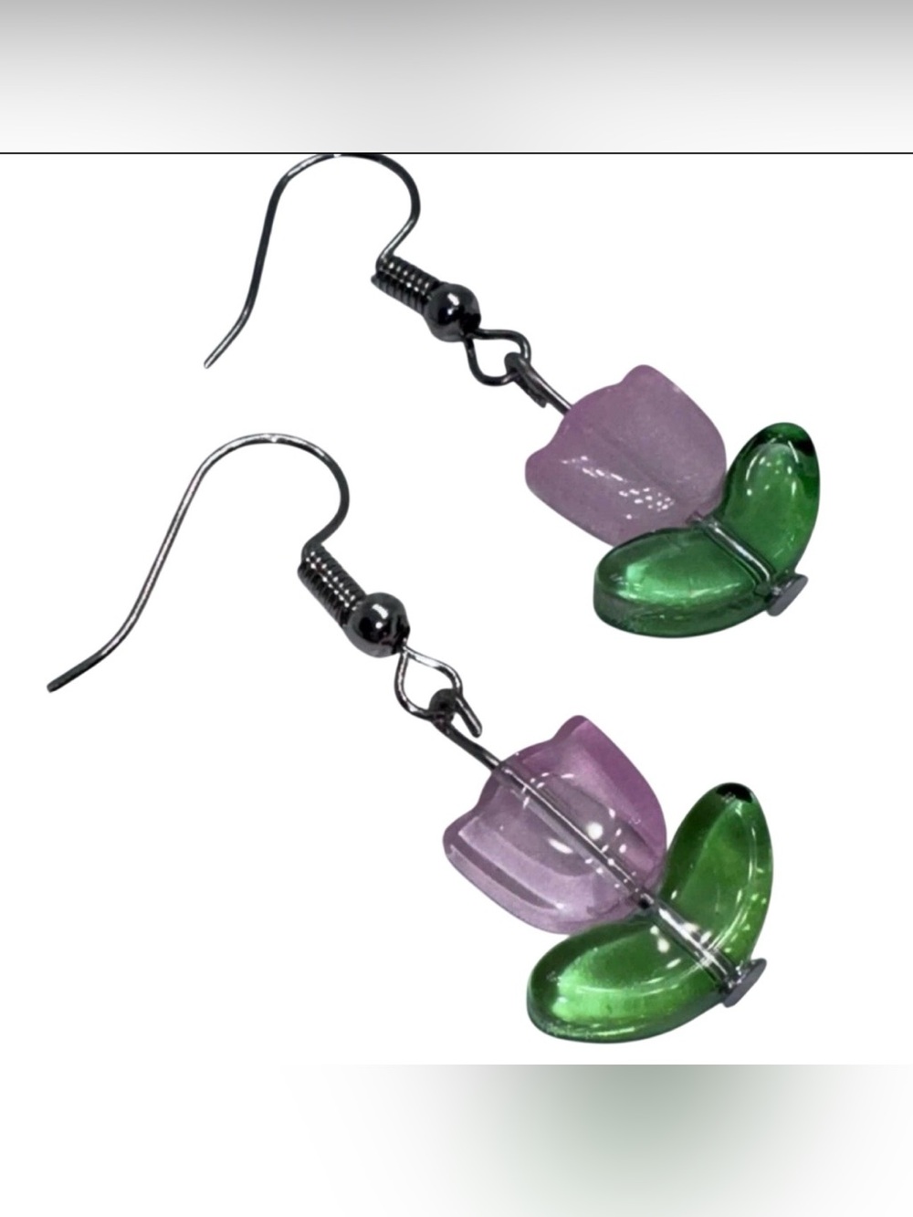 Pink Lampwork Tulips Flower Handmade Dangle/Fishhook Earrings